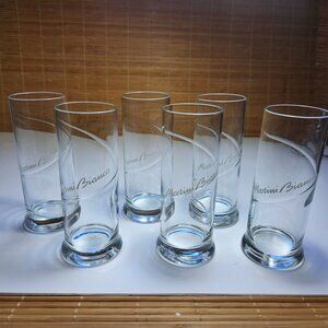 Vintage Martini Bianco Glasses Set of 6 Etched Cocktail Tumblers Italian Barware